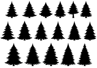 Obraz premium Silhouette Christmas Trees: A Festive Black & White Collection AI Generated