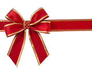 Fototapeta premium Red Ribbon Bow with Gold Trim Isolated on transparent background cutout, PNG file, Cutout file