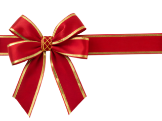 Red Ribbon Bow with Gold Trim Isolated on transparent background cutout, PNG file, Cutout file