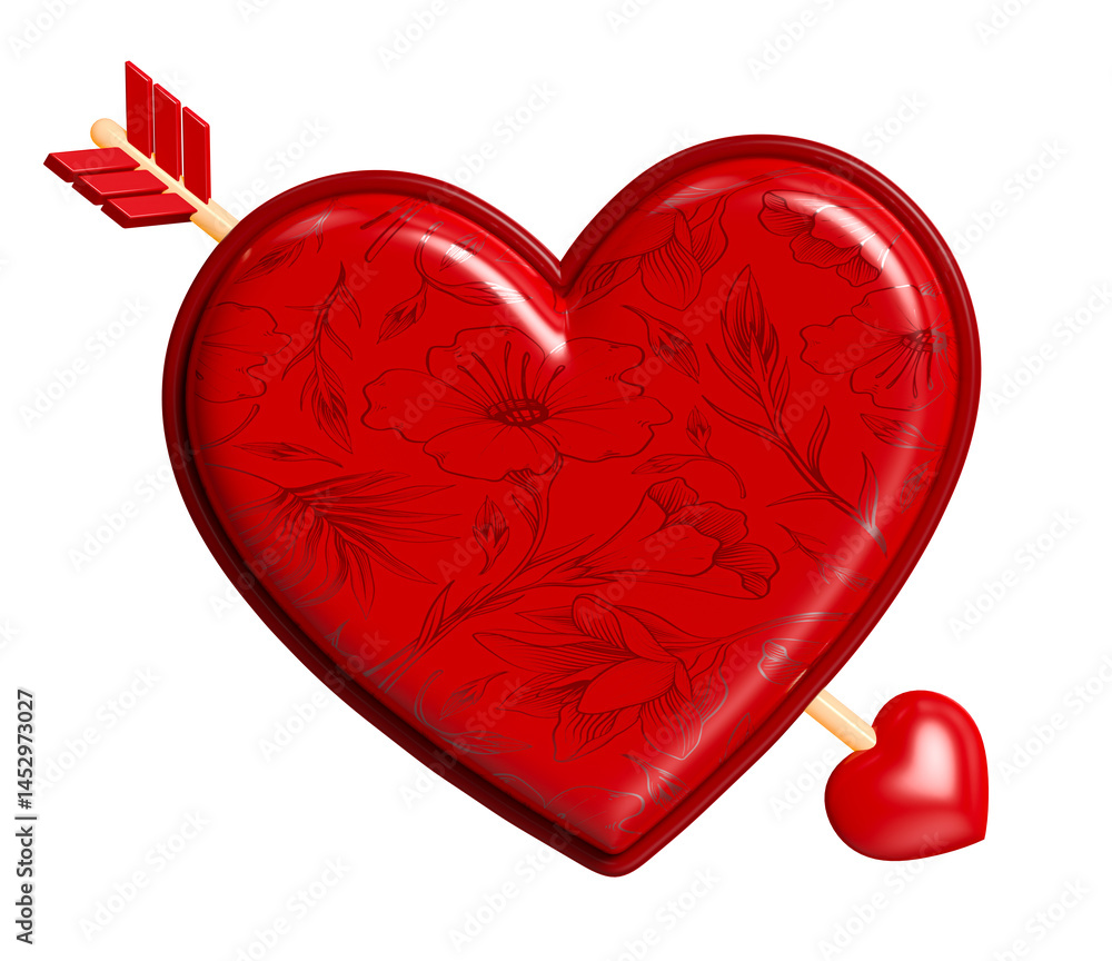 Canvas Prints romantic floral heart with arrow 3d render isolated transparent background
