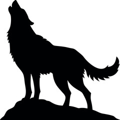 Howling Wolf Silhouette – Wild Animal Vector on Cliff or Hill.