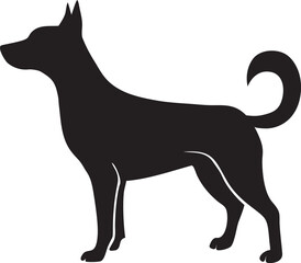 Silhouette of Standing Dog with Curled Tail Vector Illustration