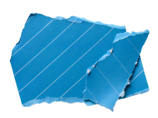 Crumpled Blue Lined Paper Texture Isolated on transparent background cutout, PNG file, Cutout file