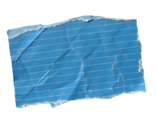 Crumpled Blue Lined Paper Texture Isolated on transparent background cutout, PNG file, Cutout file