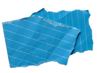 Crumpled Blue Lined Paper Texture Isolated on transparent background cutout, PNG file, Cutout file