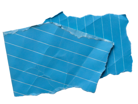Crumpled Blue Lined Paper Texture Isolated on transparent background cutout, PNG file, Cutout file