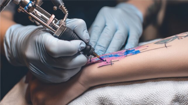 Artistic tattoo creation in progress with vibrant colors and precise techniques