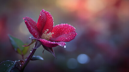 Dewdrops on a Crimson Rose