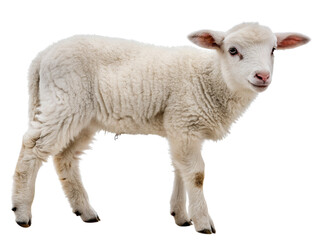 Obraz premium Young Lamb Standing on Farm Isolated on transparent background cutout, PNG file, Cutout file