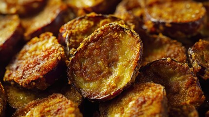 Crispy fried slices closeup food photography