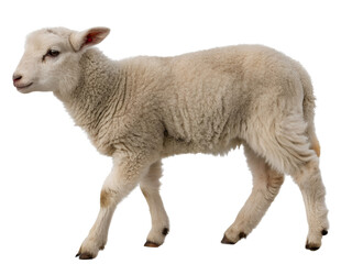 Fototapeta premium Young Lamb Standing on Farm Isolated on transparent background cutout, PNG file, Cutout file