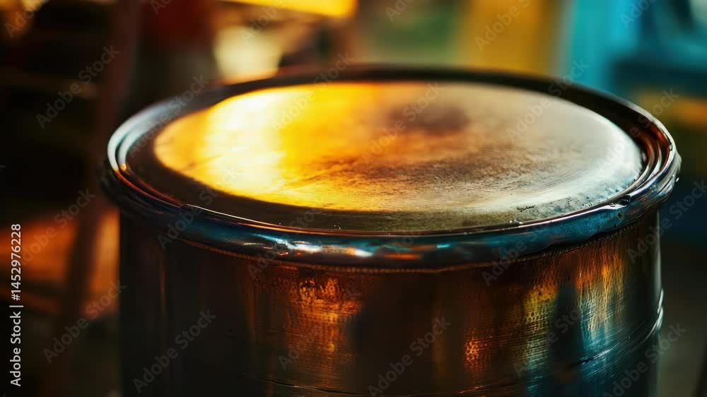 Poster close-up of a metal container on a table