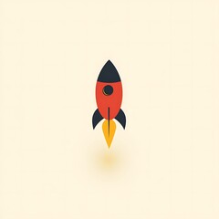A colorful retro rocket is launching with yellow flames now