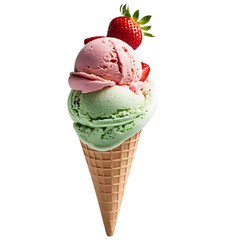 strawberry ice cream cone ; isolated on a transparent background