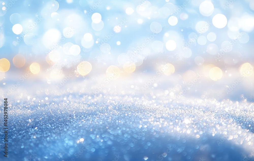 Poster sparkling winter snow landscape with bokeh and defocused light effect background