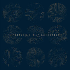 Colorful topographic maps with contour lines. Geographic terrain grid, relief height elevation. Ground path pattern. Travel and navigation, cartography design element. Vector illustration