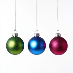 Obraz premium Three colorful christmas ornaments isolated on white background