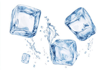 Obraz premium Floating ice cubes with splash on white background