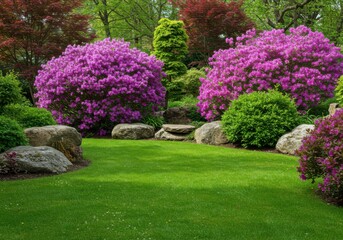 Obraz premium Lush garden with purple flower bushes