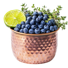 Blueberries Thyme and Lime in Copper Pot Isolated on Transparent Background