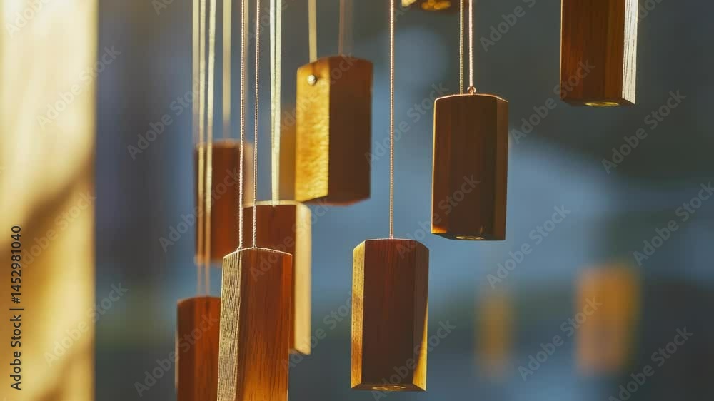 Poster a close-up view of a wind chime's intricate design, perfect for highlighting small decorative detail