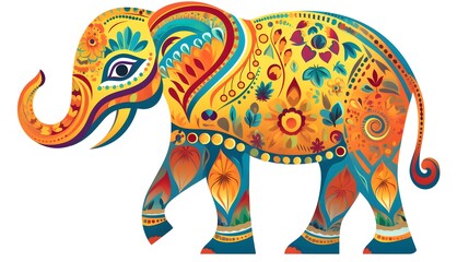 Fototapeta premium Intricately designed Indian Elephant silhouette with colorful patterns for decorative purposes