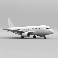 A White Airplane Standing Still on a Solid Grey Background