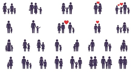 Loving Family Icons: Purple & Red Vector Set AI Generated
