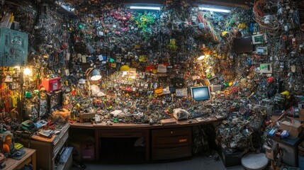 A cluttered workshop filled with diverse objects.
