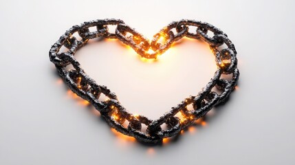 Obraz premium Glowing Metal Chain Forming a Heart Shape