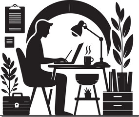 Modern Remote Work Setup with Person Working on Laptop at Home