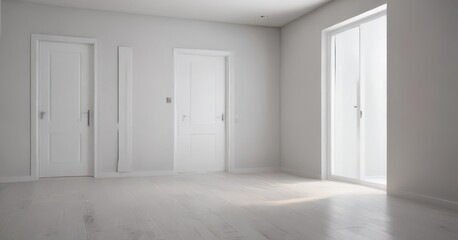 Fototapeta premium Clean white doors, open & closed, minimalist room , interior design, structure, closed