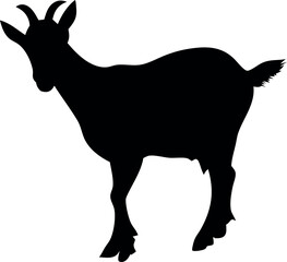 Goat Silhouette Vector – Black Animal Outline Illustration.