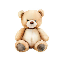 Obraz premium Cuddly Companion: An inviting, watercolor illustration of a plush teddy bear, evoking feelings of comfort, warmth, and nostalgia.