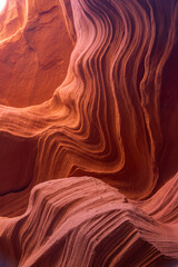 Red rock ridges on wall of Antelope Canyon