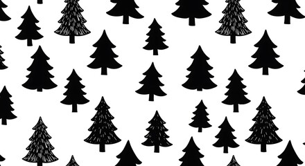 Obraz premium Black & White Winter Forest: Hand-Drawn Christmas Tree Pattern AI Generated