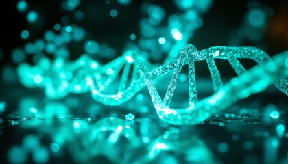 Shimmering DNA Structures Illuminated in Dark Laboratory, Geometric Patterns