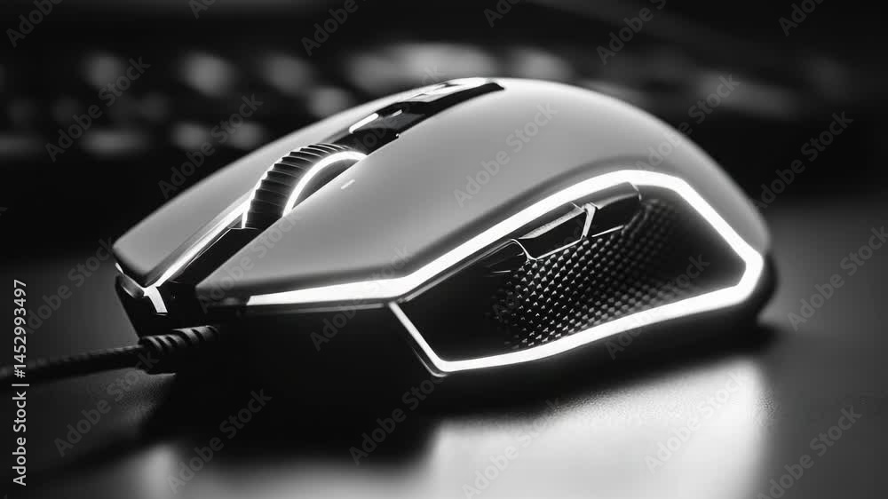 Poster A close-up shot of a computer mouse on a desk, perfect for using in office or technology related contexts
