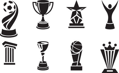 Fototapeta premium Award Trophy silhouette set vector illustration isolated On Transparent Background