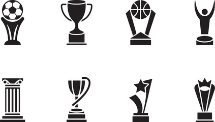 Award Trophy silhouette set vector illustration isolated On Transparent Background