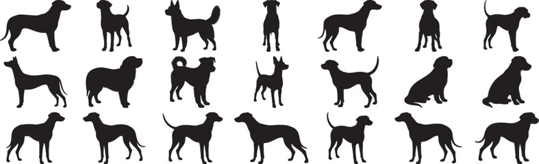 Diverse Dog Breed Silhouettes Collection for Design Projects