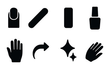 Manicure and nail care solid icons set – beauty, grooming, salon essentials