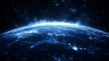 Obraz premium Stunning Blue Planet Earth Space View Glowing Horizon Cosmic Background