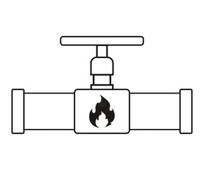 Gas pipeline outline icon in the form of a gas pipe with a flame symbol and natural gas flowing to 
consumers. Natural gas price and production sign. Flat line style Vector illustration EPS 10.