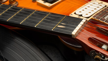 Fototapeta premium close up of guitars for music background.abstract music background with musical instruments details