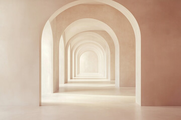 Fototapeta premium Neutral arched hallway with soft lighting and symmetry