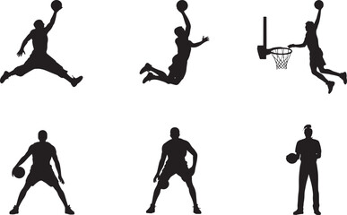 Basketball Player silhouette set vector illustration isolated On Transparent Background