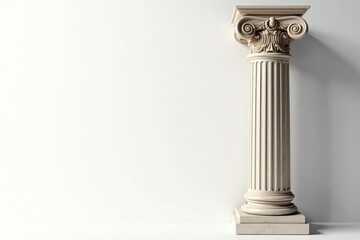 Fototapeta premium Elegant Roman column on pristine white backdrop, light, chiaroscuro, marble