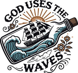 God uses the waves , Retro Christian , Bible Verse 