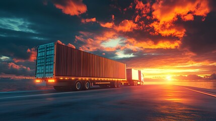 Obraz premium Sunset Highway Trucking Logistics Container Truck